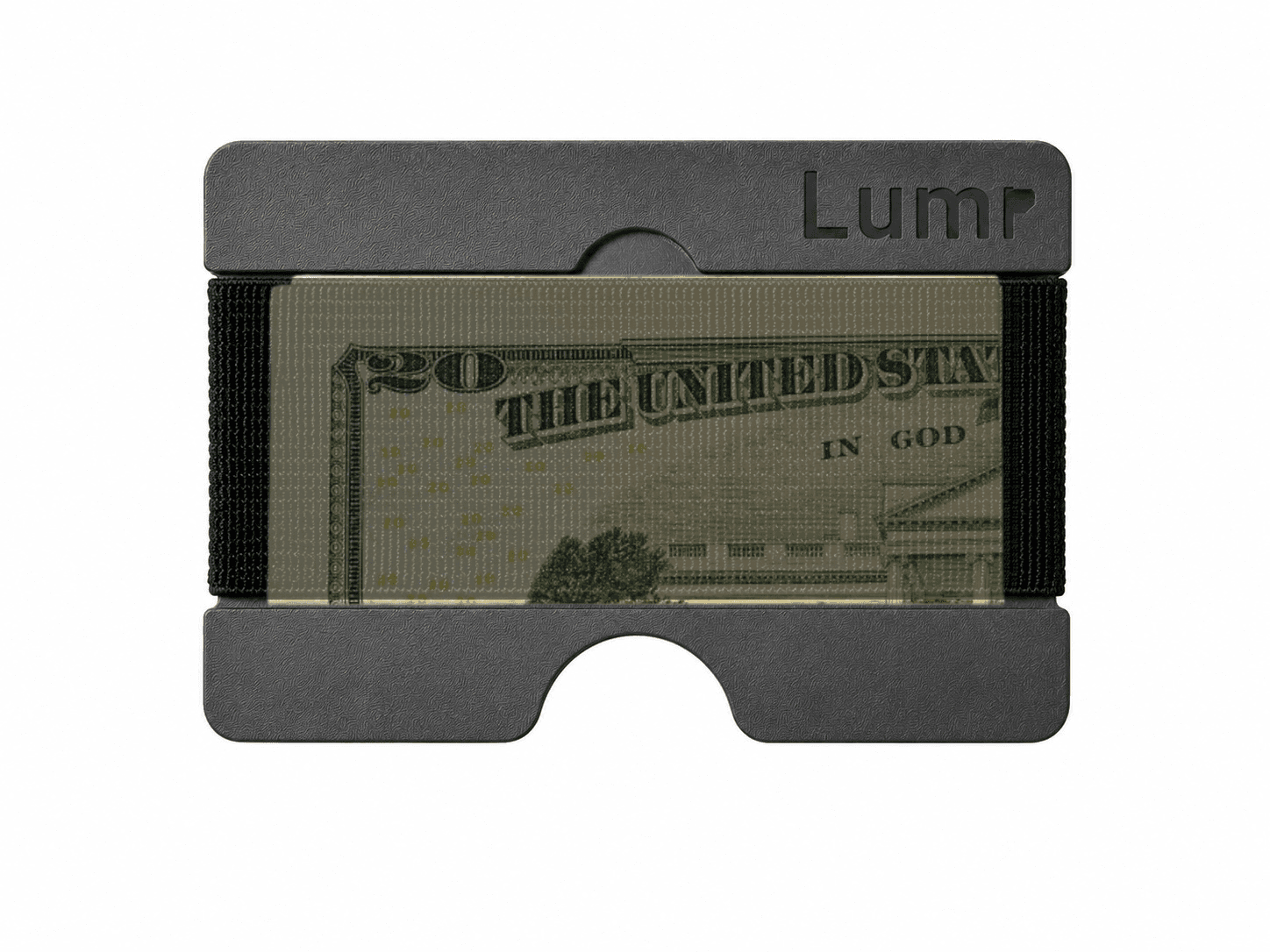 Lump Wallet holding cash in the integrated cash strap